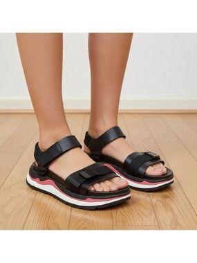Zara Black Platform Sport Sandals with White & Red Sole - Size 38 (US 7.5)
